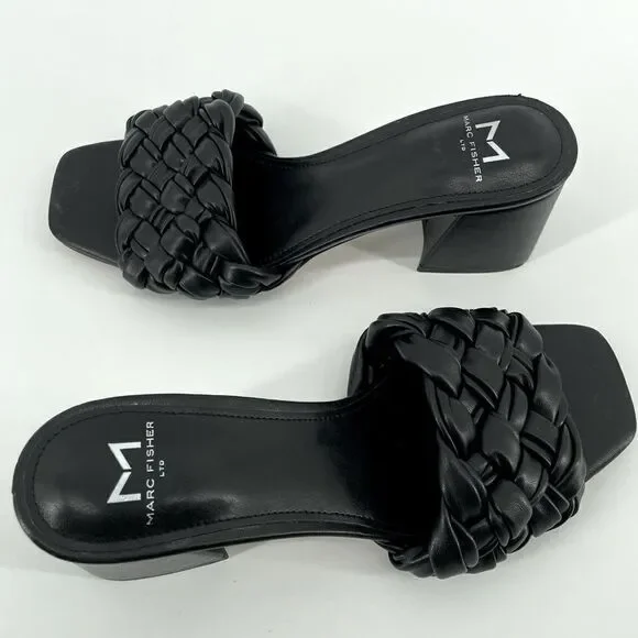 Marc Fisher LTD Nahea 2 Women’s Black Leather Block Heel Sandals Size 6.5 - Picture 3 of 8